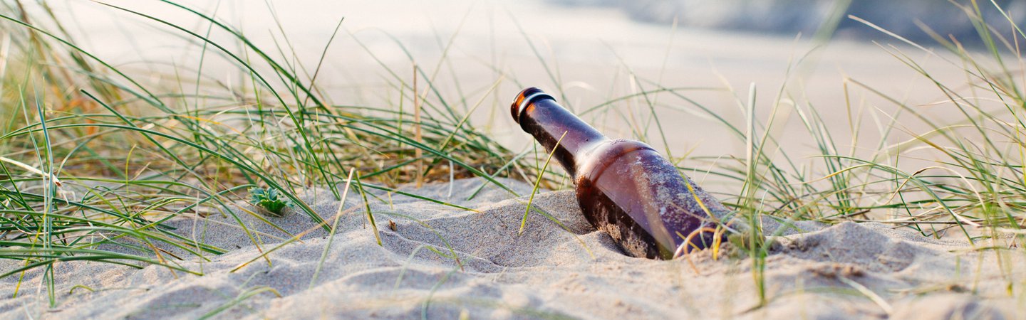 Beer bottle litter on Crantock beach Cornwall Natasha Ewins