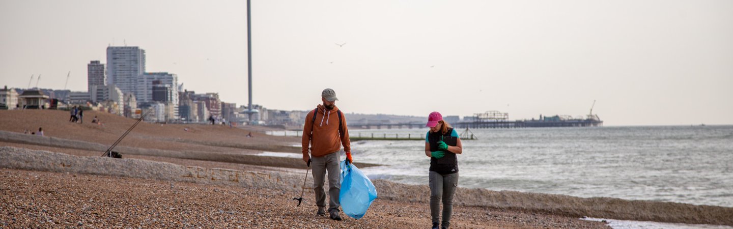 Volunteers at Great British Beach Clean on Hove Beach Brighton Billy Barraclough