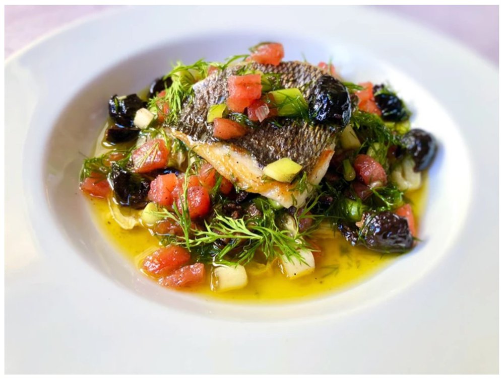 PanFried Bream with Grilled Fennel and Black Olives Marine
